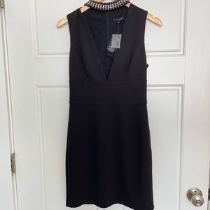 Black Deep V / Plunge Dress with Jeweled Choker
